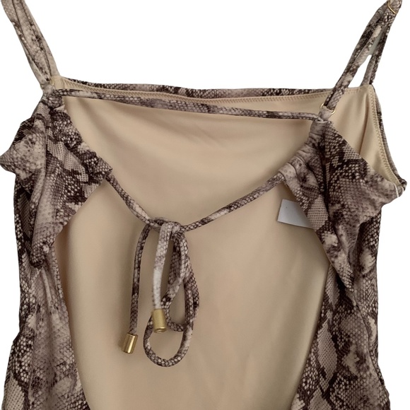 NWT Jonathan Simkhai Calla Apron Back One-Piece Bathing Suit Python Brown S - Picture 7 of 12